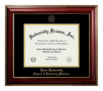 Diploma Frame in Classic Mahogany with Gold Trim with Black & Gold Mats for DOCUMENT: 8 1/2"H X 11"W  