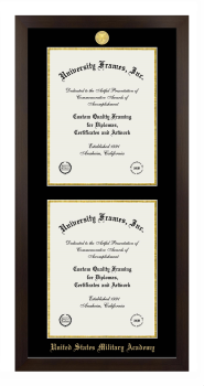 Double Degree (Stacked) Frame in Manhattan Espresso with Black & Gold Mats for DOCUMENT: 14"H X 11"W  , DOCUMENT: 14"H X 11"W  