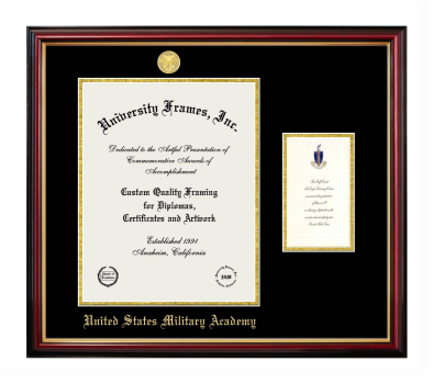 Diploma with Announcement Frame in Petite Mahogany with Gold Trim with Black & Gold Mats for DOCUMENT: 14"H X 11"W  ,  7"H X 4"W  