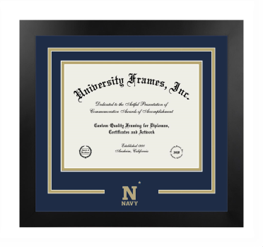 Logo Mat Frame in Manhattan Black with Navy Blue & Tan Mats for DOCUMENT: 8 1/2"H X 11"W  