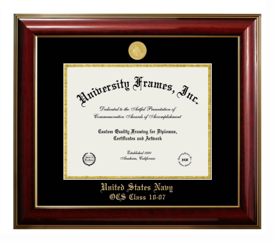 Diploma Frame in Classic Mahogany with Gold Trim with Black & Gold Mats for DOCUMENT: 8 1/2"H X 11"W  