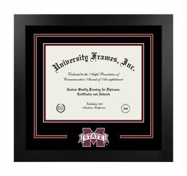 Logo Mat Frame in Manhattan Black with Black & Maroon Mats for DOCUMENT: 8 1/2"H X 11"W  