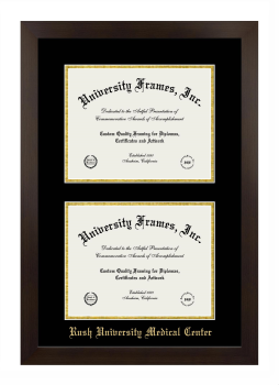 Double Degree (Stacked) Frame in Manhattan Espresso with Black & Gold Mats for DOCUMENT: 8 1/2"H X 11"W  , DOCUMENT: 8 1/2"H X 11"W  