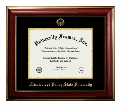 Mississippi Valley State University Diploma Frame in Classic Mahogany with Gold Trim with Black & Gold Mats for DOCUMENT: 8 1/2"H X 11"W  