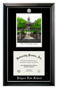 Double Opening with Campus Image (Stacked) Frame in Classic Ebony with Silver Trim with Black & Silver Mats for DOCUMENT: 8 1/2"H X 11"W  