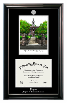 Double Opening with Campus Image (Stacked) Frame in Classic Ebony with Silver Trim with Black & Silver Mats for DOCUMENT: 8 1/2"H X 11"W  