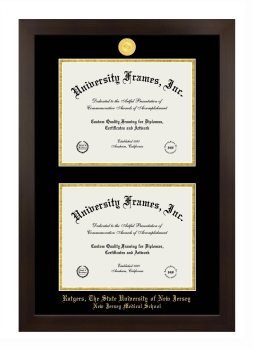 Double Degree (Stacked) Frame in Manhattan Espresso with Black & Gold Mats for DOCUMENT: 8 1/2"H X 11"W  , DOCUMENT: 8 1/2"H X 11"W  