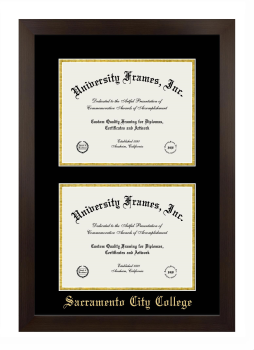 Double Degree (Stacked) Frame in Manhattan Espresso with Black & Gold Mats for DOCUMENT: 8 1/2"H X 11"W  , DOCUMENT: 8 1/2"H X 11"W  