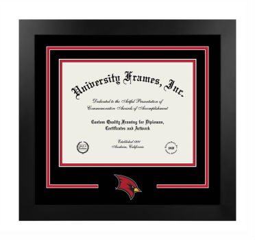 Logo Mat Frame in Manhattan Black with Black & Red Mats for DOCUMENT: 8 1/2"H X 11"W  