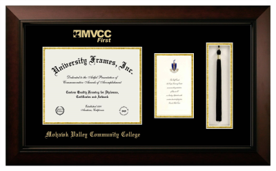 Diploma with Announcement & Tassel Box Frame in Legacy Black Cherry with Black & Gold Mats for DOCUMENT: 8 1/2"H X 11"W  ,  7"H X 4"W  