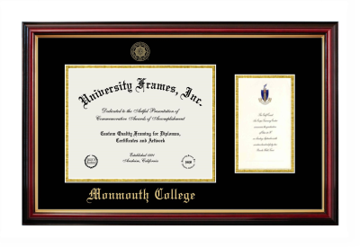 Diploma with Announcement Frame in Petite Mahogany with Gold Trim with Black & Gold Mats for DOCUMENT: 8 1/2"H X 11"W  ,  7"H X 4"W  