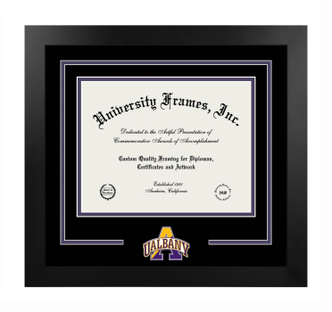 Logo Mat Frame in Manhattan Black with Black & Purple Mats for DOCUMENT: 8 1/2"H X 11"W  