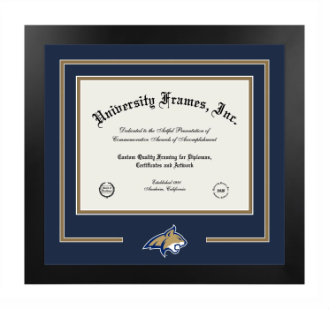 Montana State University Logo Mat Frame in Manhattan Black with Navy Blue & Bronze Mats for DOCUMENT: 8 1/2"H X 11"W  