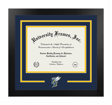 Montana State University - Billings Logo Mat Frame in Manhattan Black with Navy Blue & Amber Mats for DOCUMENT: 8 1/2"H X 11"W  