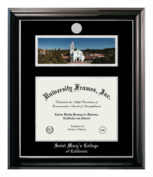 Double Opening with Campus Image (Stacked) Frame in Classic Ebony with Silver Trim with Black & Silver Mats for DOCUMENT: 8 1/2"H X 11"W  