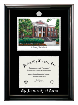 Double Opening with Campus Image (Stacked) Frame in Classic Ebony with Silver Trim with Black & Silver Mats for DOCUMENT: 8 1/2"H X 11"W  