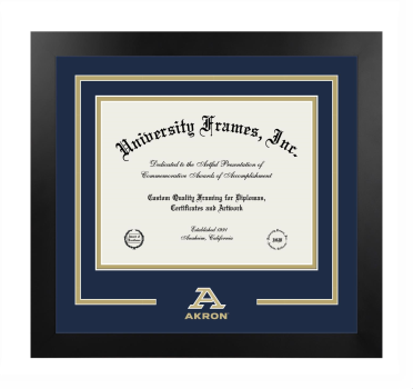 Logo Mat Frame in Manhattan Black with Navy Blue & Tan Mats for DOCUMENT: 8 1/2"H X 11"W  