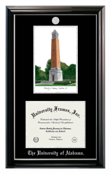 Double Opening with Campus Image (Stacked) Frame in Classic Ebony with Silver Trim with Black & Silver Mats for DOCUMENT: 8 1/2"H X 11"W  