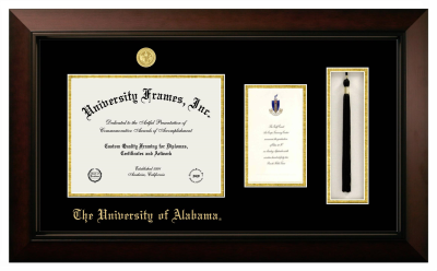 Diploma with Announcement & Tassel Box Frame in Legacy Black Cherry with Black & Gold Mats for DOCUMENT: 8 1/2"H X 11"W  ,  7"H X 4"W  