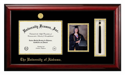 Diploma with 5 x 7 Portrait & Tassel Box Frame in Classic Mahogany with Black & Gold Mats for DOCUMENT: 8 1/2"H X 11"W  