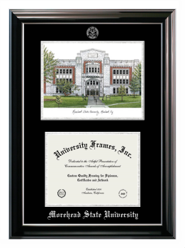 Morehead State University Double Opening with Campus Image (Stacked) Frame in Classic Ebony with Silver Trim with Black & Silver Mats for DOCUMENT: 8 1/2"H X 11"W  
