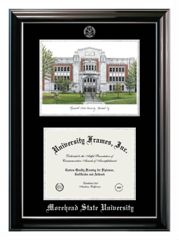 Double Opening with Campus Image (Stacked) Frame in Classic Ebony with Silver Trim with Black & Silver Mats for DOCUMENT: 8 1/2"H X 11"W  