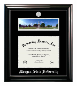 Double Opening with Campus Image (Stacked) Frame in Classic Ebony with Silver Trim with Black & Silver Mats for DOCUMENT: 8 1/2"H X 11"W  