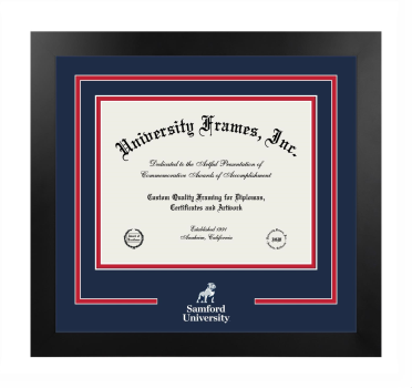 Logo Mat Frame in Manhattan Black with Navy Blue & Red Mats for DOCUMENT: 8 1/2"H X 11"W  