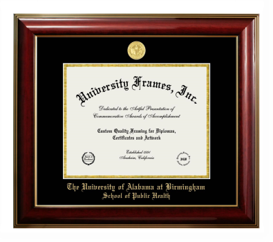 University of Alabama at Birmingham School of Public Health Diploma Frame in Classic Mahogany with Gold Trim with Black & Gold Mats for DOCUMENT: 8 1/2"H X 11"W  