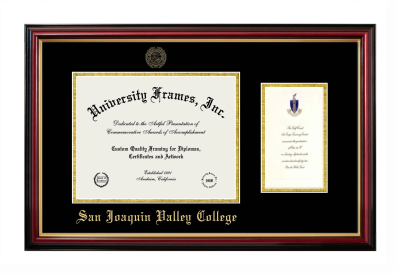 Diploma with Announcement Frame in Petite Mahogany with Gold Trim with Black & Gold Mats for DOCUMENT: 8 1/2"H X 11"W  ,  7"H X 4"W  