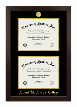 Double Degree (Stacked) Frame in Manhattan Espresso with Black & Gold Mats for DOCUMENT: 8 1/2"H X 11"W  , DOCUMENT: 8 1/2"H X 11"W  