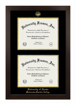 Double Degree (Stacked) Frame in Manhattan Espresso with Black & Gold Mats for DOCUMENT: 8 1/2"H X 11"W  , DOCUMENT: 8 1/2"H X 11"W  