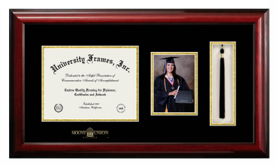 Diploma with 5 x 7 Portrait & Tassel Box Frame in Classic Mahogany with Black & Gold Mats for DOCUMENT: 8 1/2"H X 11"W  