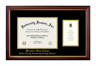 Diploma with Announcement Frame in Petite Mahogany with Gold Trim with Black & Gold Mats for DOCUMENT: 8 1/2"H X 11"W  ,  7"H X 4"W  