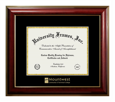 Diploma Frame in Classic Mahogany with Gold Trim with Black & Gold Mats for DOCUMENT: 8 1/2"H X 11"W  