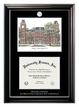 Double Opening with Campus Image (Stacked) Frame in Classic Ebony with Silver Trim with Black & Silver Mats for DOCUMENT: 8 1/2"H X 11"W  