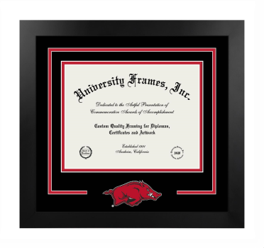 Logo Mat Frame in Manhattan Black with Black & Red Mats for DOCUMENT: 8 1/2"H X 11"W  