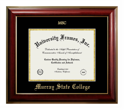 Murray State College Diploma Frame in Classic Mahogany with Gold Trim with Black & Gold Mats for DOCUMENT: 8 1/2"H X 11"W  