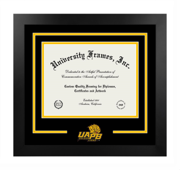 Logo Mat Frame in Manhattan Black with Black & Amber Mats for DOCUMENT: 8 1/2"H X 11"W  