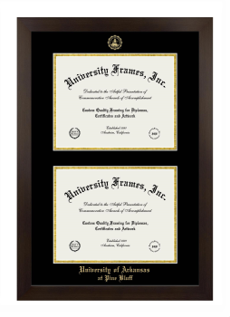 Double Degree (Stacked) Frame in Manhattan Espresso with Black & Gold Mats for DOCUMENT: 8 1/2"H X 11"W  , DOCUMENT: 8 1/2"H X 11"W  