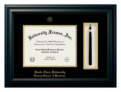 Santa Clara University Leavey School of Business Diploma with Tassel Box Frame in Satin Black with Black & Gold Mats for DOCUMENT: 8 1/2"H X 11"W  