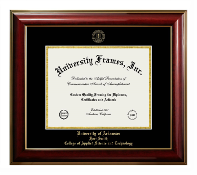 University of Arkansas Fort Smith College of Applied Science and Technology Diploma Frame in Classic Mahogany with Gold Trim with Black & Gold Mats for DOCUMENT: 8 1/2"H X 11"W  