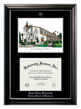 Double Opening with Campus Image (Stacked) Frame in Classic Ebony with Silver Trim with Black & Silver Mats for DOCUMENT: 8 1/2"H X 11"W  