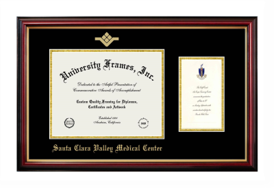 Diploma with Announcement Frame in Petite Mahogany with Gold Trim with Black & Gold Mats for DOCUMENT: 8 1/2"H X 11"W  ,  7"H X 4"W  