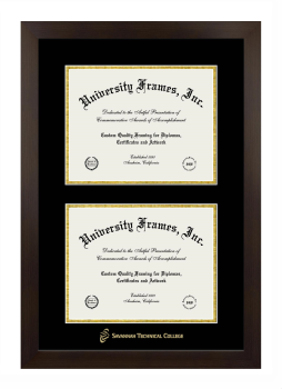 Double Degree (Stacked) Frame in Manhattan Espresso with Black & Gold Mats for DOCUMENT: 8 1/2"H X 11"W  , DOCUMENT: 8 1/2"H X 11"W  