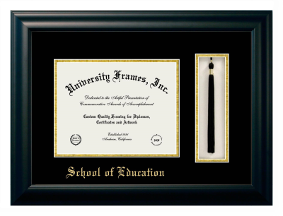 Diploma with Tassel Box Frame in Satin Black with Black & Gold Mats for DOCUMENT: 8 1/2"H X 11"W  