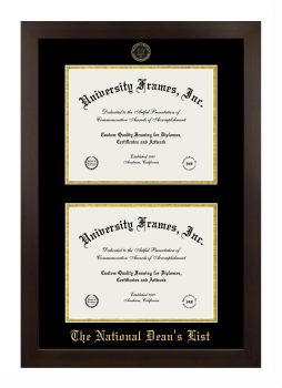 Double Degree (Stacked) Frame in Manhattan Espresso with Black & Gold Mats for DOCUMENT: 8 1/2"H X 11"W  , DOCUMENT: 8 1/2"H X 11"W  