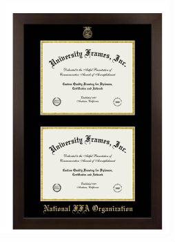 Double Degree (Stacked) Frame in Manhattan Espresso with Black & Gold Mats for DOCUMENT: 8 1/2"H X 11"W  , DOCUMENT: 8 1/2"H X 11"W  