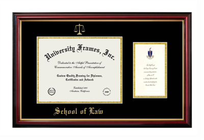 Diploma with Announcement Frame in Petite Mahogany with Gold Trim with Black & Gold Mats for DOCUMENT: 8 1/2"H X 11"W  ,  7"H X 4"W  