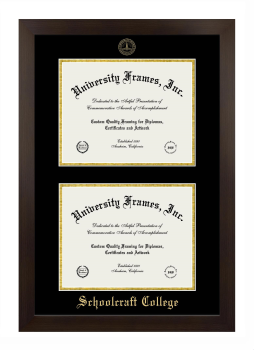 Double Degree (Stacked) Frame in Manhattan Espresso with Black & Gold Mats for DOCUMENT: 8 1/2"H X 11"W  , DOCUMENT: 8 1/2"H X 11"W  